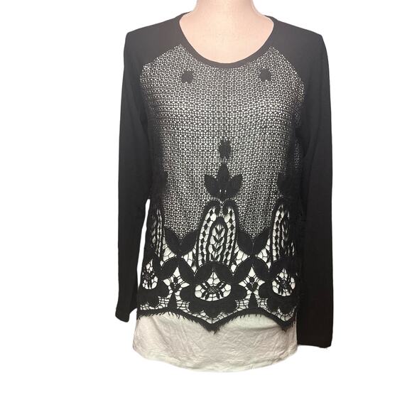 Democracy Size Small Black Blue Layered Lace Long Sleeve Top Baseball Ringer Tee - Picture 1 of 8